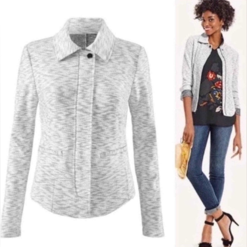 Cabi Gray Marl Knit Moto Zip Jacket. Large.